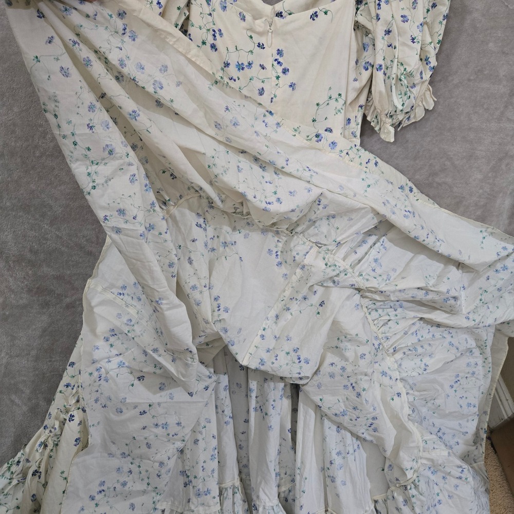 Selkie The Blue Vine Ritz Gown Women Large Blue Floral Puff Sleeve Maxi Dress - Picture 6 of 11